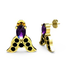 Mimallona Kelebek Küpe - Ametist ve siyah zirkon 18 ayar altın küpe #1sgd9el