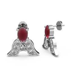 Kök yakut ve swarovski 14 ayar beyaz altın küpe