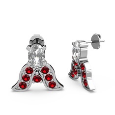 Mimallona Kelebek Küpe - Beyaz zirkon ve garnet 18 ayar beyaz altın küpe #1t14v3u