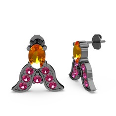 Mimallona Kelebek Küpe - Sitrin ve rodolit garnet 925 ayar siyah rodyum kaplama gümüş küpe #1t29hvq