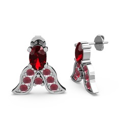 Garnet ve kök yakut 18 ayar beyaz altın küpe
