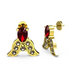 Garnet ve dumanlı kuvars 14 ayar altın küpe