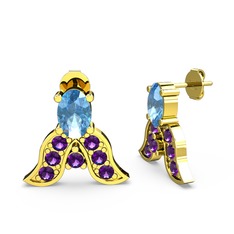 Mimallona Kelebek Küpe - Akuamarin ve ametist 925 ayar altın kaplama gümüş küpe #1ts90h9