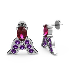 Rodolit garnet ve ametist 18 ayar beyaz altın küpe