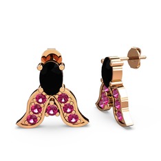 Mimallona Kelebek Küpe - Siyah zirkon ve rodolit garnet 14 ayar rose altın küpe #1uj11yf