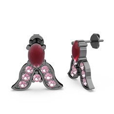 Mimallona Kelebek Küpe - Kök yakut ve pembe kuvars 925 ayar siyah rodyum kaplama gümüş küpe #1uzzvau