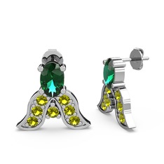 Yeşil kuvars ve peridot 18 ayar beyaz altın küpe