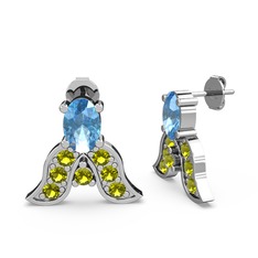 Mimallona Kelebek Küpe - Akuamarin ve peridot 8 ayar beyaz altın küpe #1vizljg