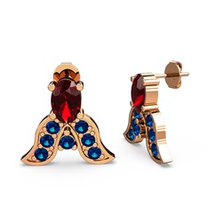Garnet ve lab safir 18 ayar rose altın küpe