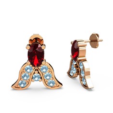 Mimallona Kelebek Küpe - Garnet ve akuamarin 14 ayar rose altın küpe #1x0hioj