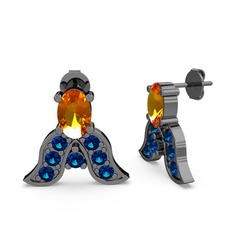 Mimallona Kelebek Küpe - Sitrin ve lab safir 925 ayar siyah rodyum kaplama gümüş küpe #1y085hv