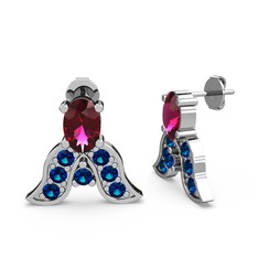 Rodolit garnet ve lab safir 8 ayar beyaz altın küpe