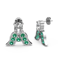Mimallona Kelebek Küpe - Swarovski ve yeşil kuvars 8 ayar beyaz altın küpe #1yhpjl7