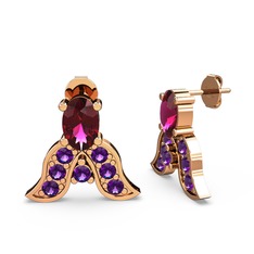 Rodolit garnet ve ametist 14 ayar rose altın küpe