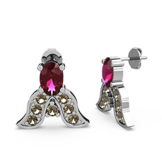 Mimallona Kelebek Küpe - Rodolit garnet ve dumanlı kuvars 925 ayar gümüş küpe #29efml