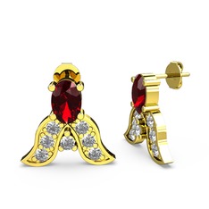 Garnet ve swarovski 18 ayar altın küpe