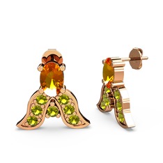 Mimallona Kelebek Küpe - Sitrin ve peridot 8 ayar rose altın küpe #3a1fja