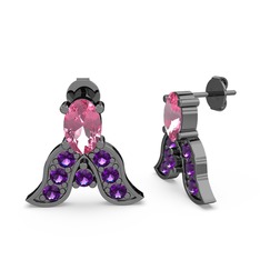 Mimallona Kelebek Küpe - Pembe kuvars ve ametist 925 ayar siyah rodyum kaplama gümüş küpe #3pnd08