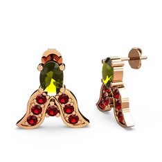 Mimallona Kelebek Küpe - Peridot ve garnet 14 ayar rose altın küpe #3qoaxi