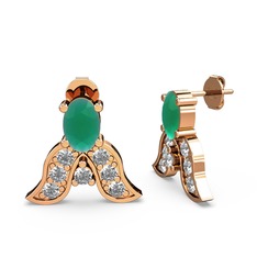 Kök zümrüt ve swarovski 8 ayar rose altın küpe