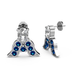 Mimallona Kelebek Küpe - Swarovski ve lab safir 18 ayar beyaz altın küpe #4dogco