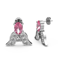 Mimallona Kelebek Küpe - Pembe kuvars ve swarovski 18 ayar beyaz altın küpe #4uxxiz