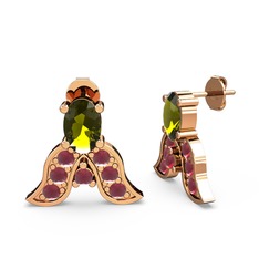 Mimallona Kelebek Küpe - Peridot ve kök yakut 18 ayar rose altın küpe #5282ti