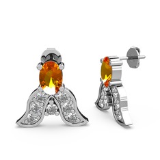 Mimallona Kelebek Küpe - Sitrin ve swarovski 18 ayar beyaz altın küpe #5dfq3g