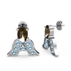 Mimallona Kelebek Küpe - Dumanlı kuvars ve akuamarin 14 ayar beyaz altın küpe #5ds5bw