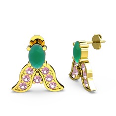 Mimallona Kelebek Küpe - Kök zümrüt ve pembe kuvars 925 ayar altın kaplama gümüş küpe #6bw71d