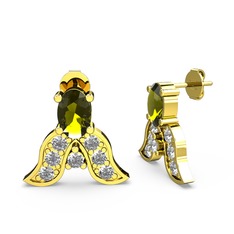 Peridot ve swarovski 14 ayar altın küpe