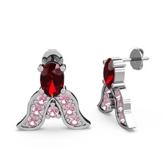 Garnet ve pembe kuvars 8 ayar beyaz altın küpe