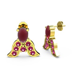 Mimallona Kelebek Küpe - Kök yakut ve rodolit garnet 8 ayar altın küpe #79thjj