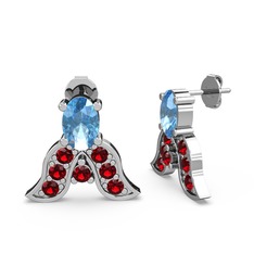 Akuamarin ve garnet 14 ayar beyaz altın küpe