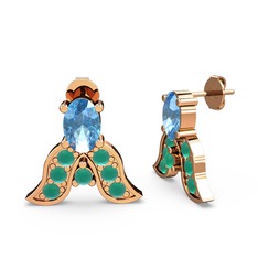 Mimallona Kelebek Küpe - Akuamarin ve kök zümrüt 925 ayar rose altın kaplama gümüş küpe #8chev4