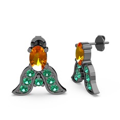 Mimallona Kelebek Küpe - Sitrin ve yeşil kuvars 925 ayar siyah rodyum kaplama gümüş küpe #8jygp1