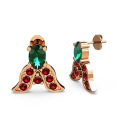 Mimallona Kelebek Küpe - Yeşil kuvars ve garnet 925 ayar rose altın kaplama gümüş küpe #8njed5