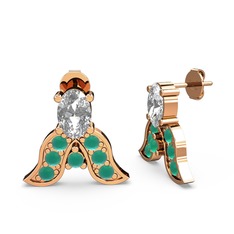 Mimallona Kelebek Küpe - Beyaz zirkon ve kök zümrüt 925 ayar rose altın kaplama gümüş küpe #8rxggt