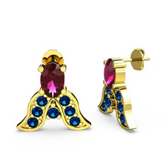 Rodolit garnet ve lab safir 14 ayar altın küpe