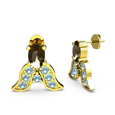 Mimallona Kelebek Küpe - Dumanlı kuvars ve akuamarin 8 ayar altın küpe #9wlod8