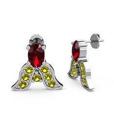 Garnet ve peridot 8 ayar beyaz altın küpe