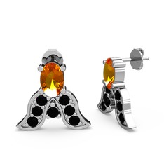 Sitrin ve siyah zirkon 8 ayar beyaz altın küpe