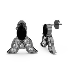Siyah zirkon ve swarovski 925 ayar siyah rodyum kaplama gümüş küpe