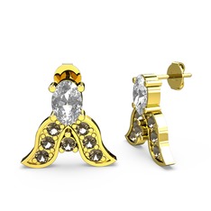 Mimallona Kelebek Küpe - Swarovski ve dumanlı kuvars 8 ayar altın küpe #bxpgmg