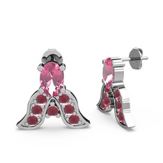 Pembe kuvars ve kök yakut 925 ayar gümüş küpe