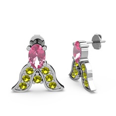 Mimallona Kelebek Küpe - Pembe kuvars ve peridot 925 ayar gümüş küpe #d0ohh5