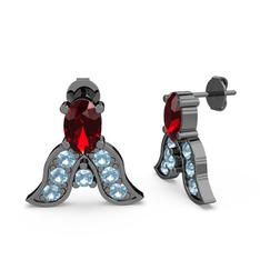 Mimallona Kelebek Küpe - Garnet ve akuamarin 925 ayar siyah rodyum kaplama gümüş küpe #d9vxro