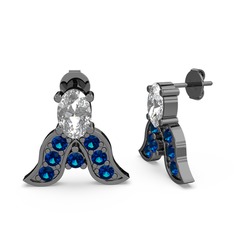 Mimallona Kelebek Küpe - Swarovski ve lab safir 925 ayar siyah rodyum kaplama gümüş küpe #dt8gbe