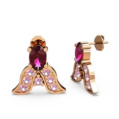 Rodolit garnet ve pembe kuvars 18 ayar rose altın küpe