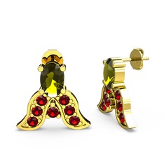 Mimallona Kelebek Küpe - Peridot ve garnet 925 ayar altın kaplama gümüş küpe #egdv6l